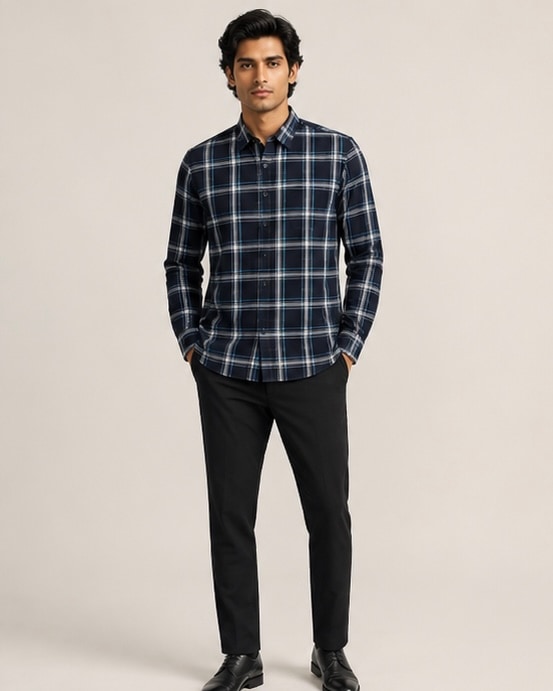 Casual Check Cotton Shirt, Levoke shirts