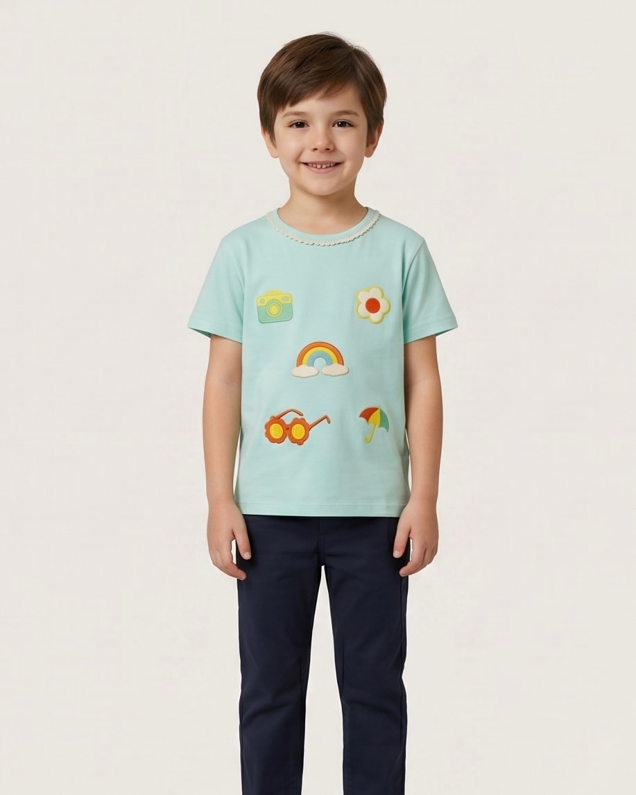 Rainbow Applique Cotton Tee, Levoke t-shirts