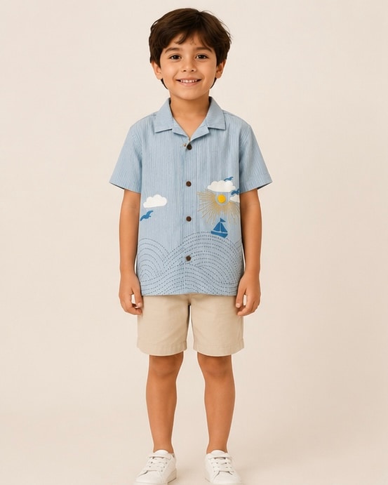 Seaside Embroidered Seersucker Shirt, Levoke shirts