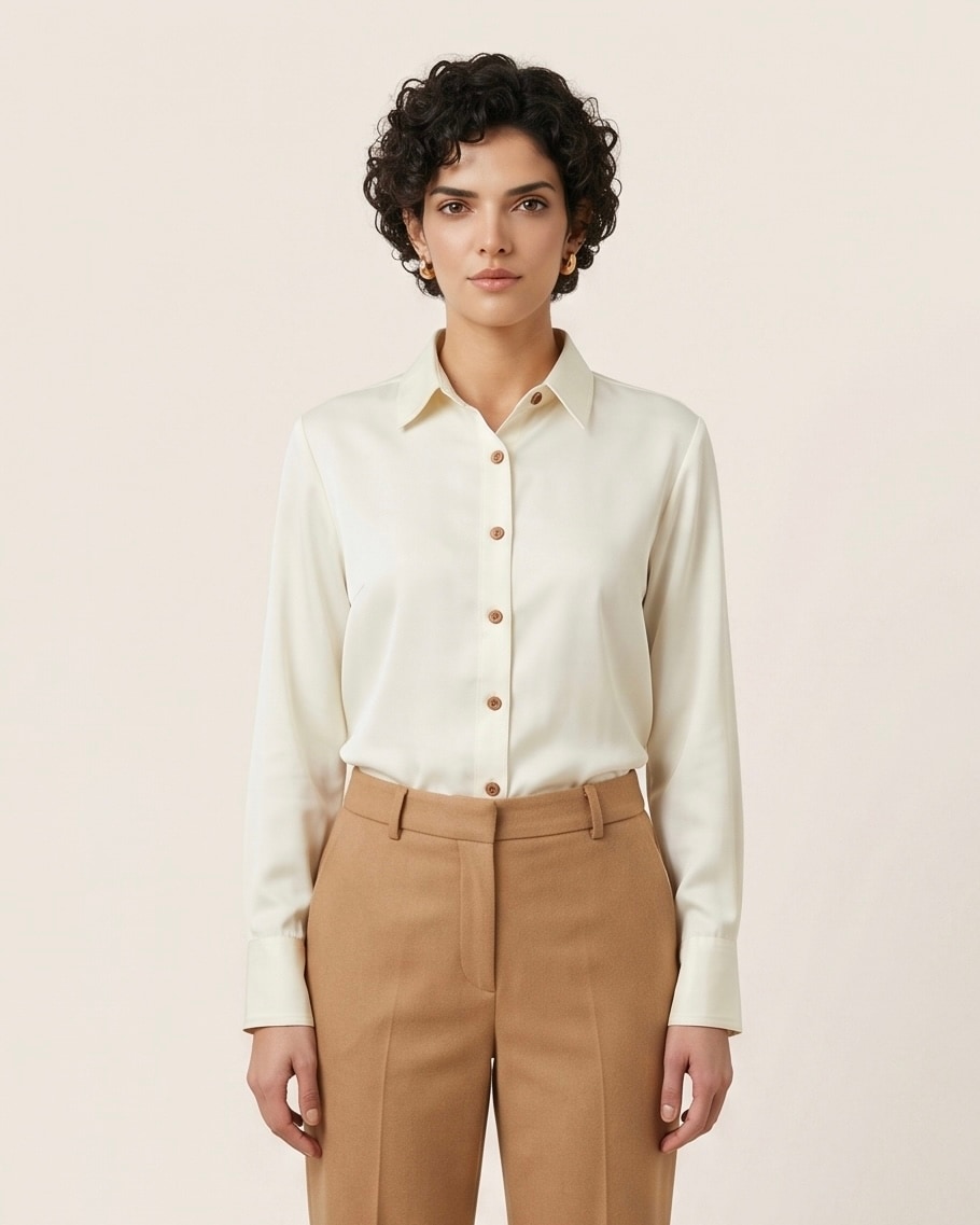 Women's Ivory Satin Shirt, Levoke shirts