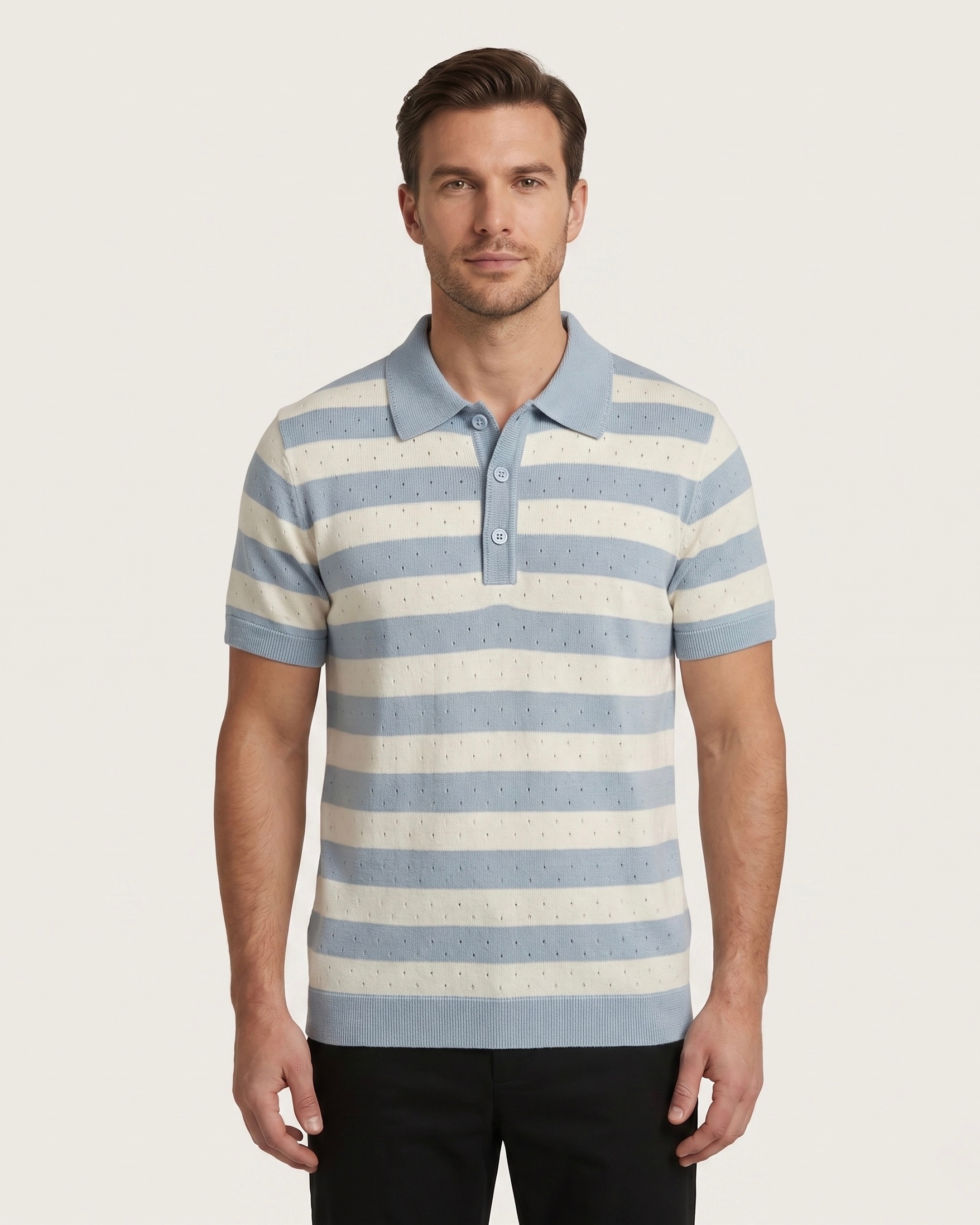 Air Knit Striped Polo Men's in Olive Stripe, view 6