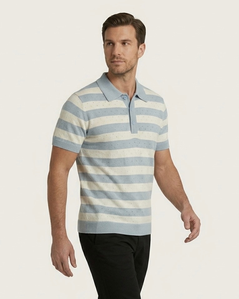 Air Knit Striped Polo Men's in Olive Stripe, view 8