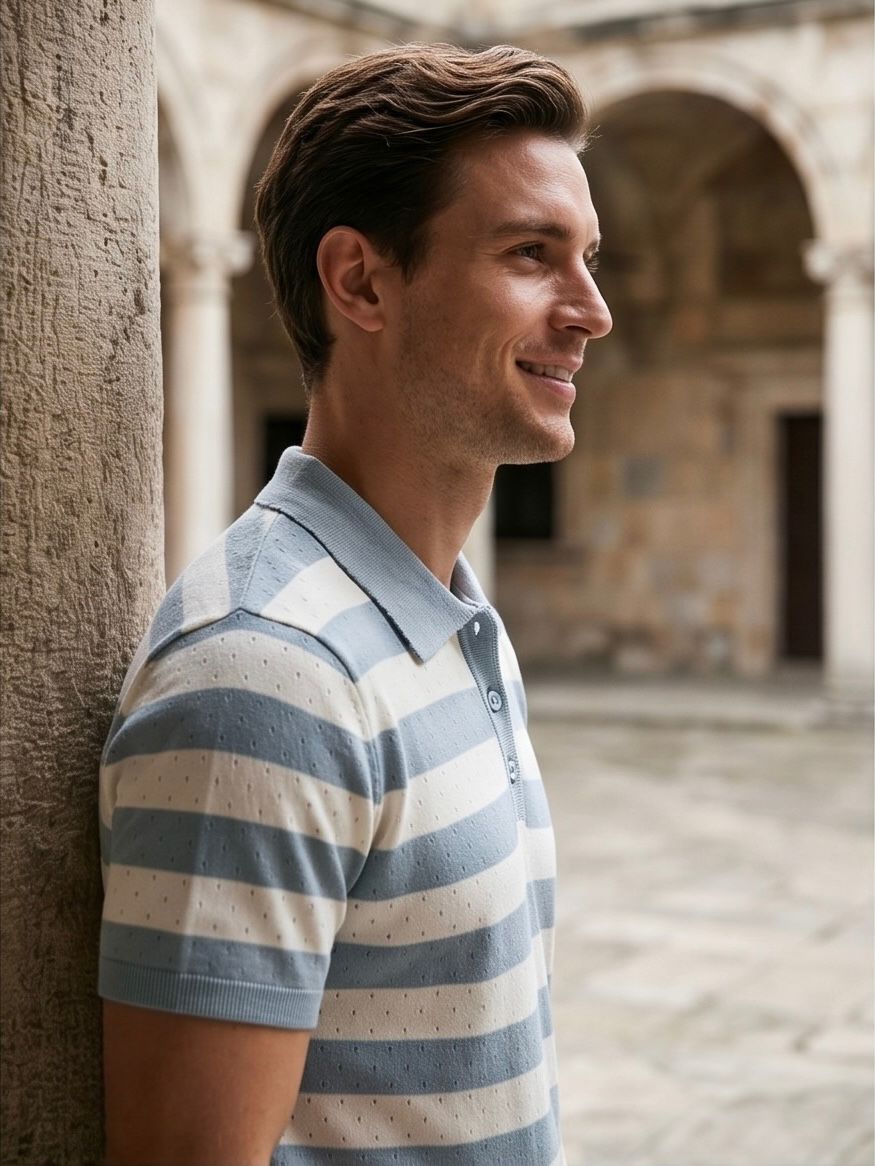 Air Knit Striped Polo in Sage Green, view 4