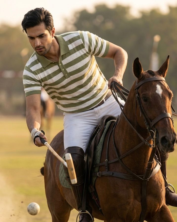 Air Knit Striped Polo in Sage Green, view 6