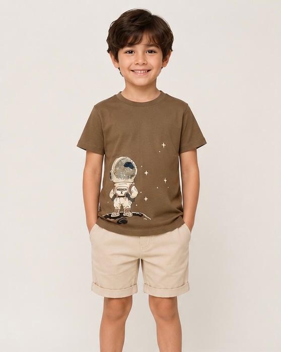 Astronaut Sequin Cotton Tee in Mocha, view 1