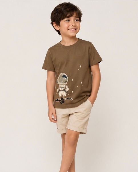 Astronaut Sequin Cotton Tee in Mocha, view 4