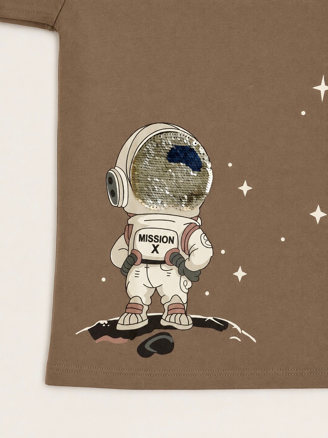 Astronaut Sequin Cotton Tee in Mocha, view 5