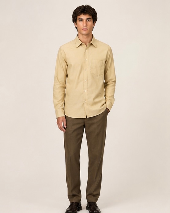 Butter Solid Cotton Shirt in Butter, view 1