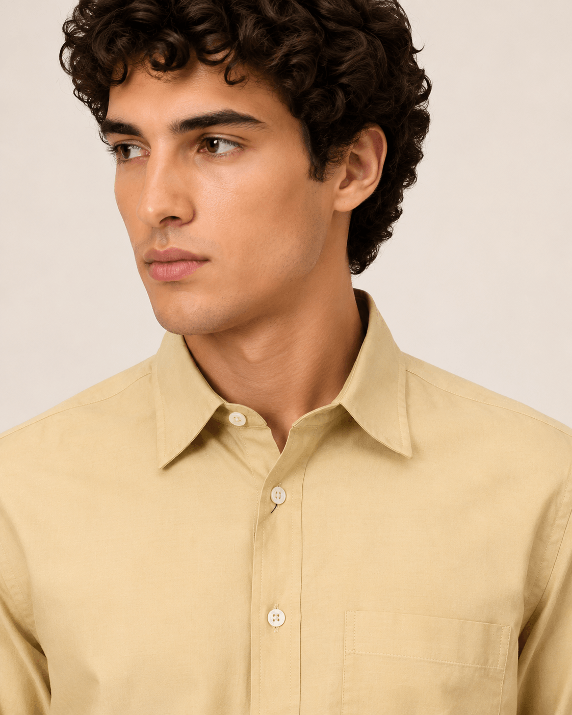 Butter Solid Cotton Shirt in Butter, view 4