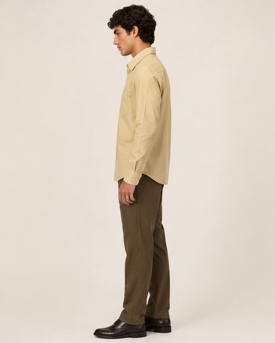 Butter Solid Cotton Shirt in Butter, view 5