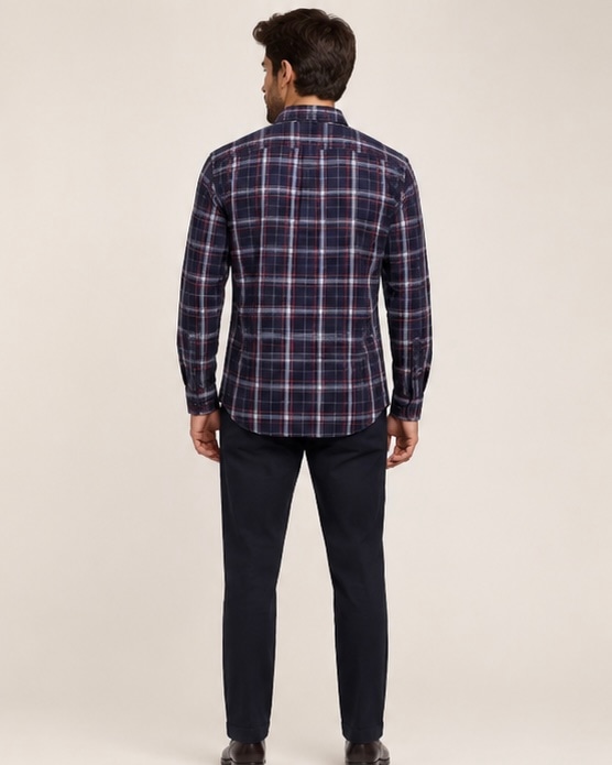 Casual Check Cotton Shirt in Midnight Grid, view 10
