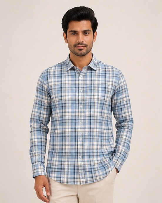 Classic Check Cotton Shirt in Olive Sage, view 6