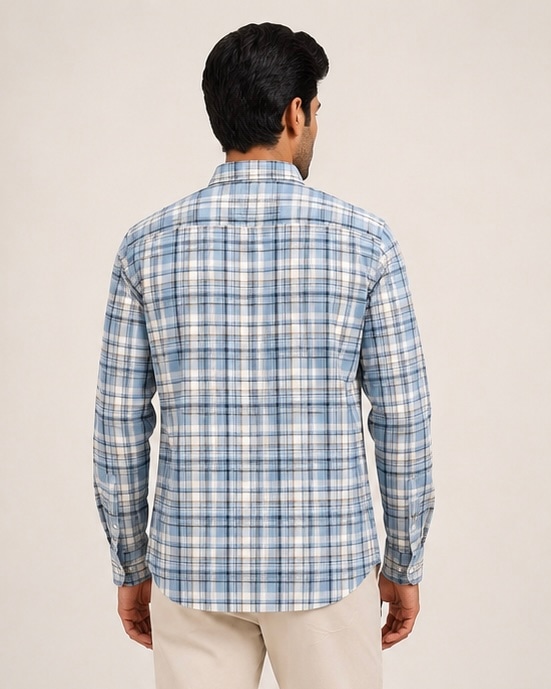 Classic Check Cotton Shirt in Olive Sage, view 7