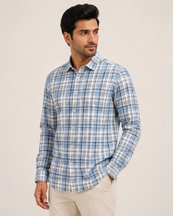 Classic Check Cotton Shirt in Olive Sage, view 8