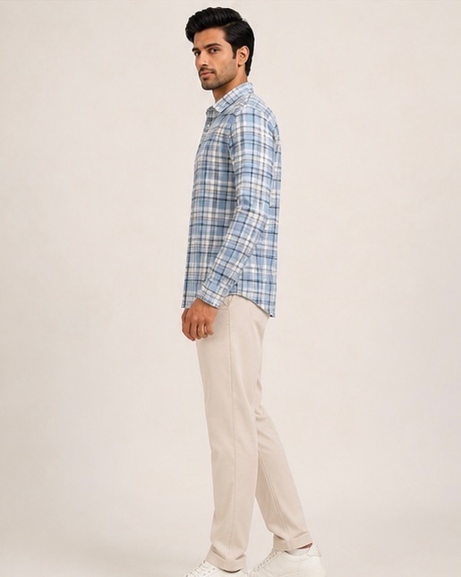 Classic Check Cotton Shirt in Olive Sage, view 9