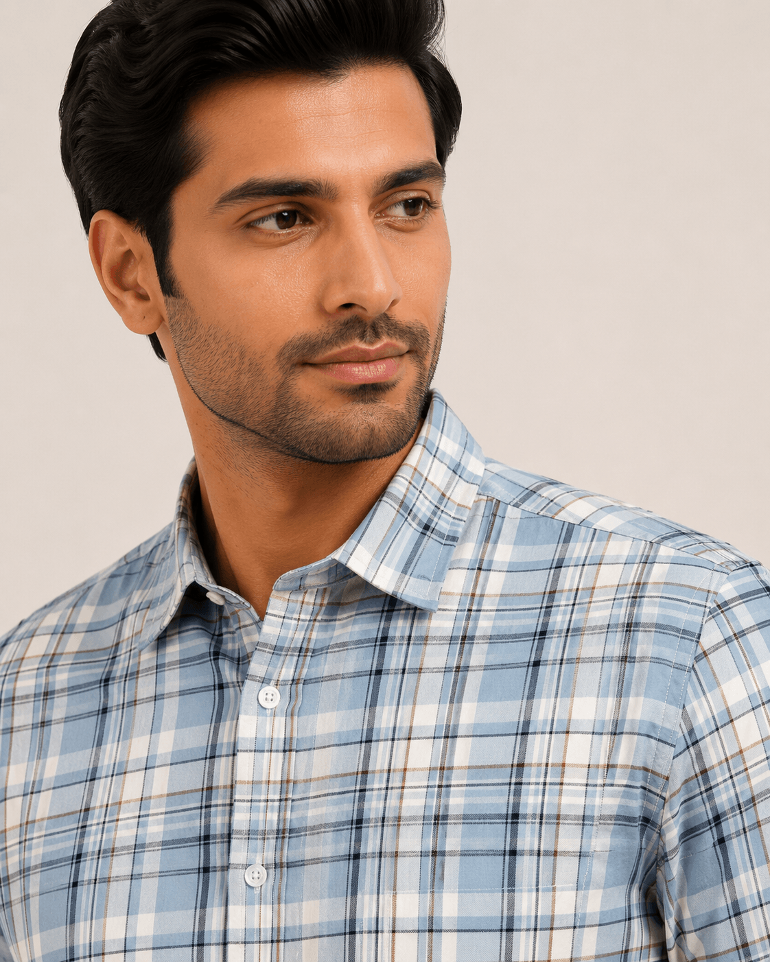 Classic Check Cotton Shirt in Olive Sage, view 10