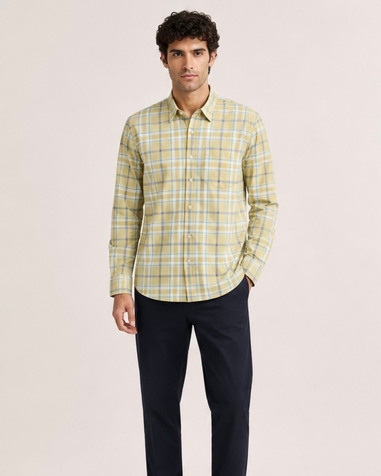 Classic Check Cotton Shirt in Olive Sage, view 1