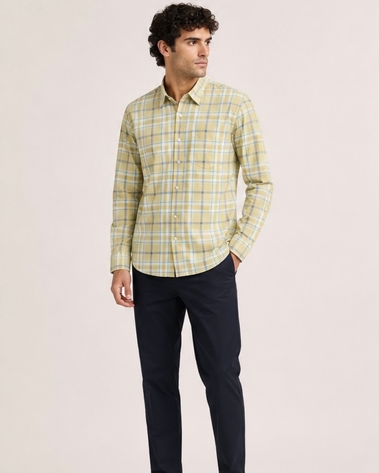 Classic Check Cotton Shirt in Olive Sage, view 2