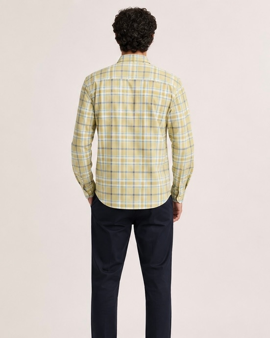 Classic Check Cotton Shirt in Olive Sage, view 3