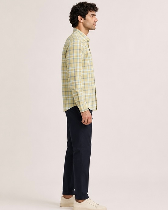 Classic Check Cotton Shirt in Olive Sage, view 4