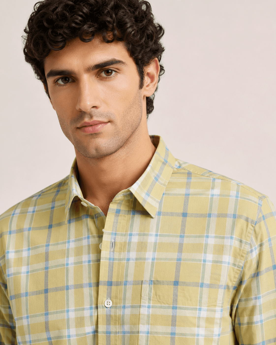 Classic Check Cotton Shirt in Olive Sage, view 5