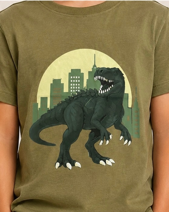 Dino Glow Cotton Tee in Olive, view 2
