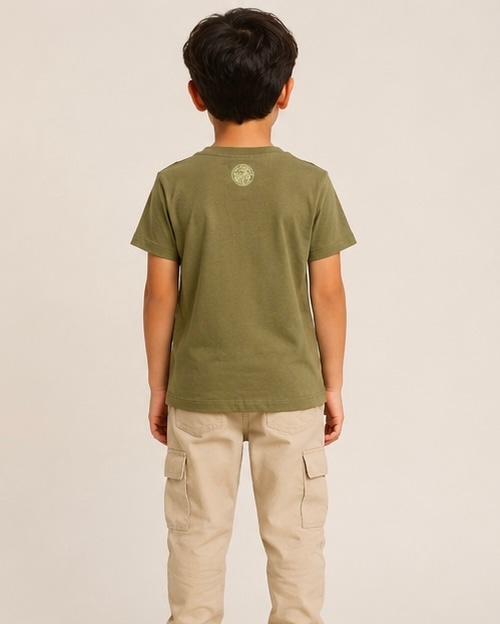 Dino Glow Cotton Tee in Olive, view 4