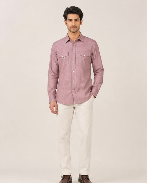 Dual Pocket Cotton Shirt in Dusty Rose, view 2