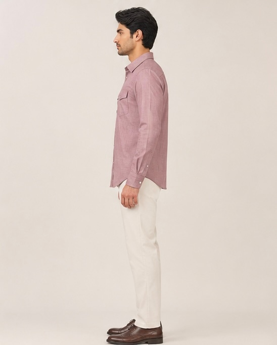 Dual Pocket Cotton Shirt in Dusty Rose, view 3
