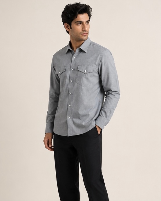 Dual Pocket Cotton Shirt in Dusty Rose, view 8