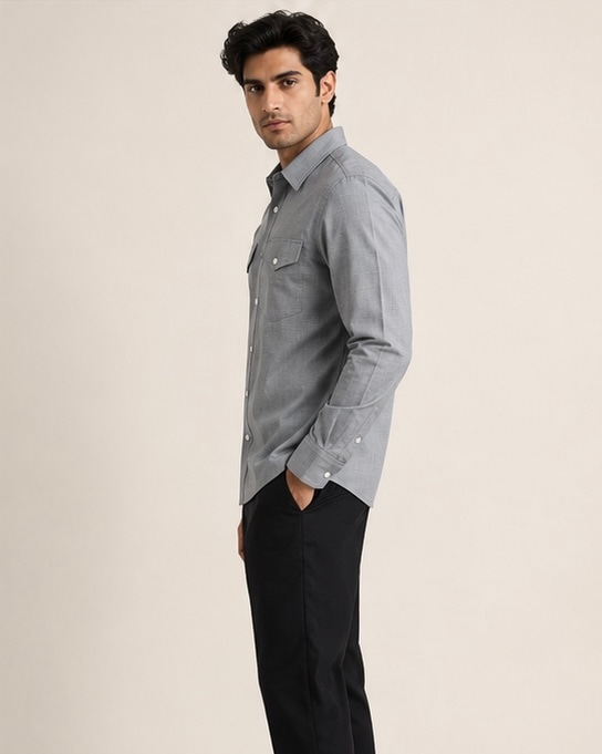 Dual Pocket Cotton Shirt in Dusty Rose, view 10