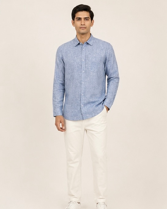 Indigo Linen Shirt in Denim Blue, view 1