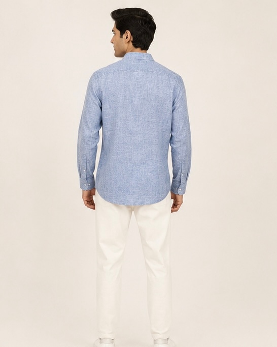 Indigo Linen Shirt in Denim Blue, view 2
