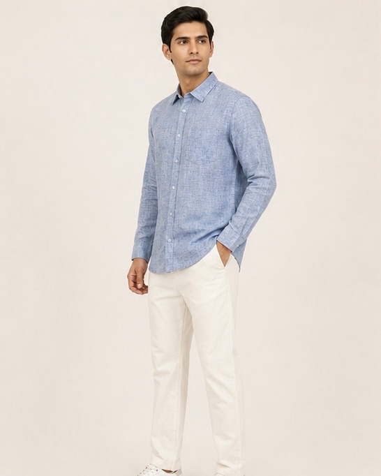 Indigo Linen Shirt in Denim Blue, view 3