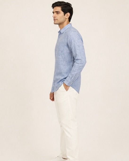Indigo Linen Shirt in Denim Blue, view 5