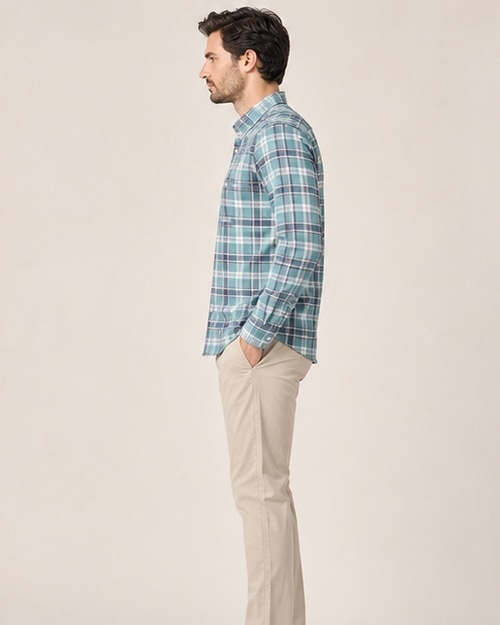 Madras Plaid Check Shirt in Cool Aqua, view 3