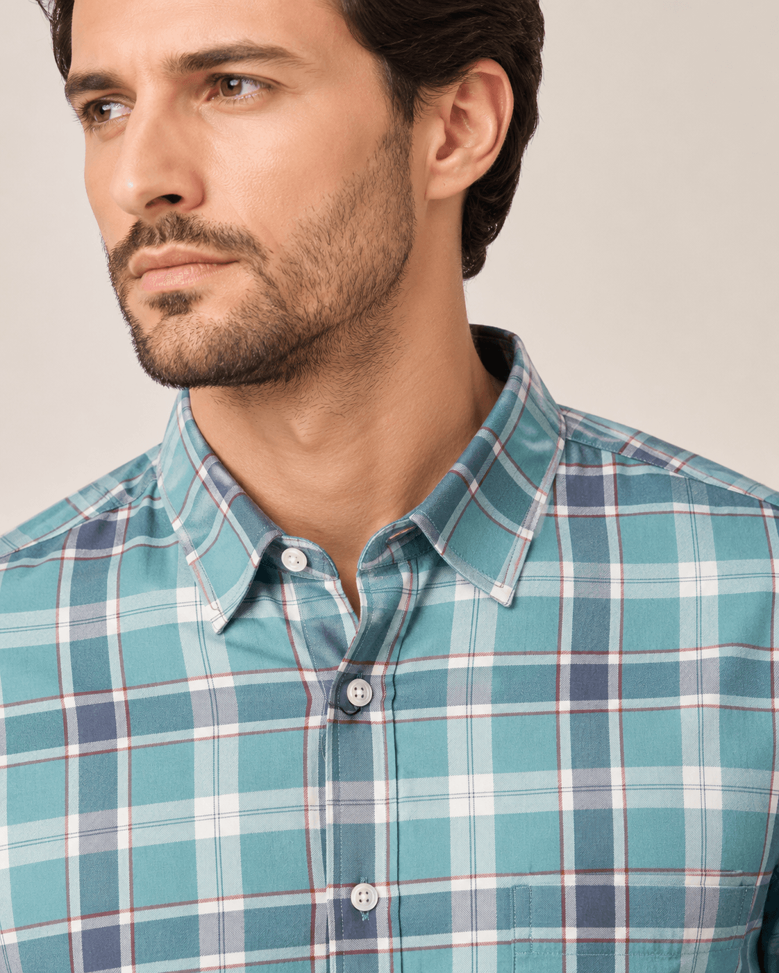 Madras Plaid Check Shirt in Cool Aqua, view 4