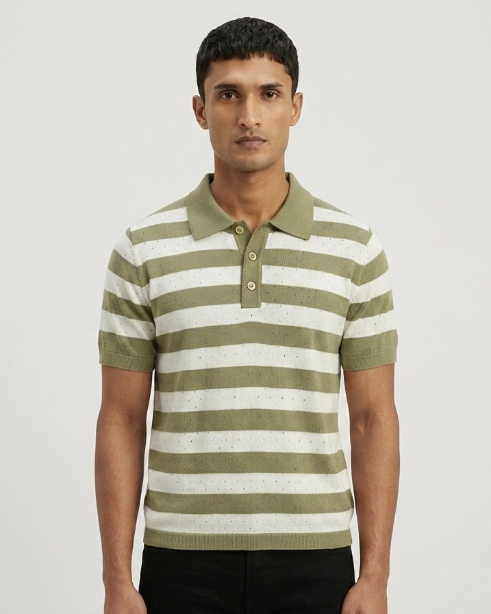 Air Knit Striped Polo Men's in Olive Stripe, view 2