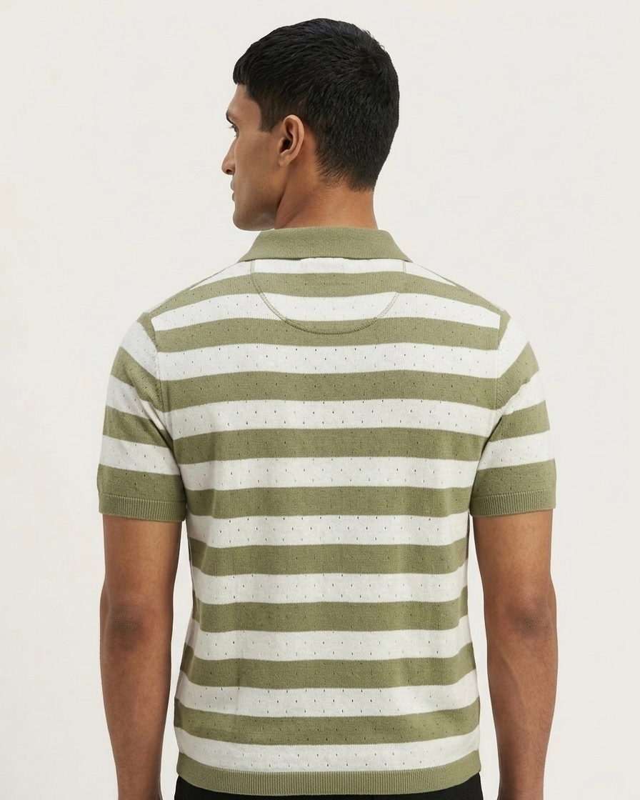 Air Knit Striped Polo Men's in Olive Stripe, view 3