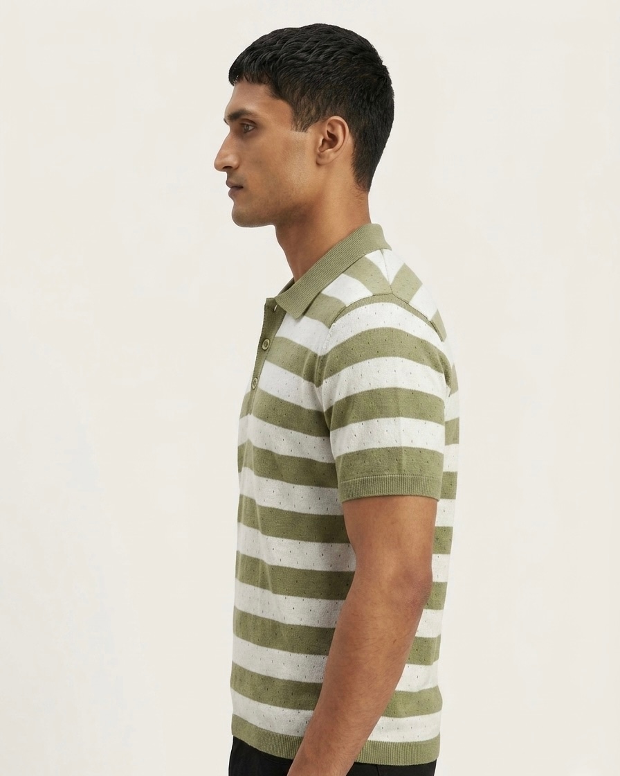 Air Knit Striped Polo Men's in Olive Stripe, view 4