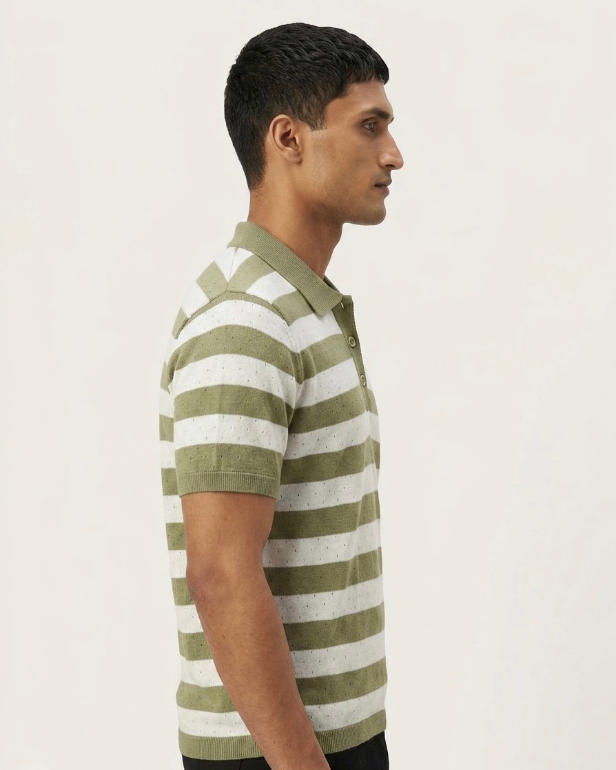 Air Knit Striped Polo Men's in Olive Stripe, view 5