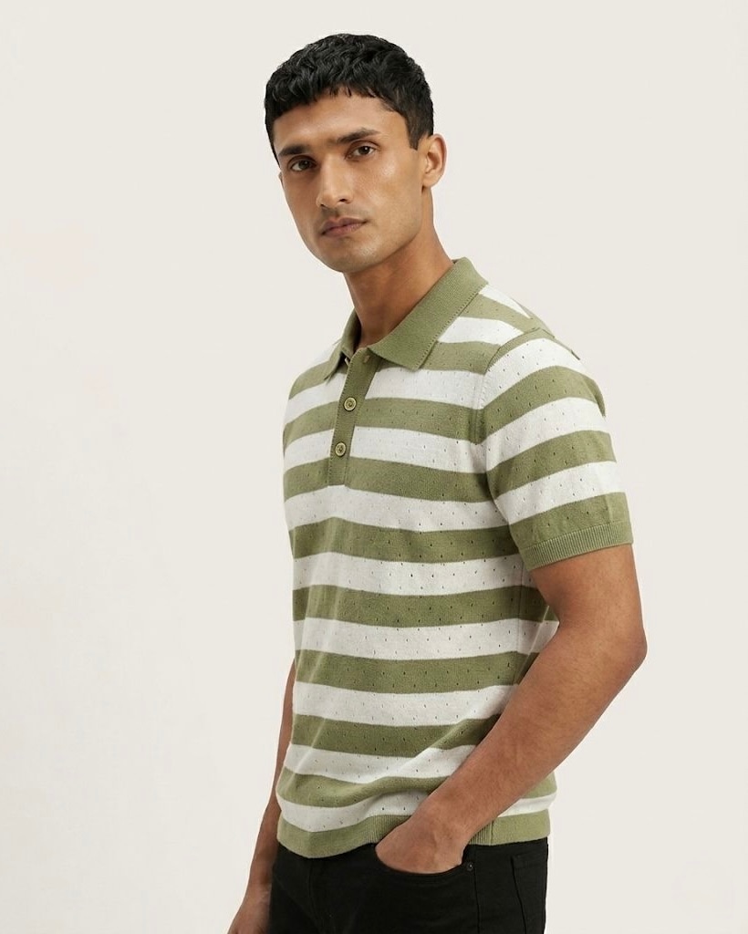 Air Knit Striped Polo Men's in Olive Stripe, view 1