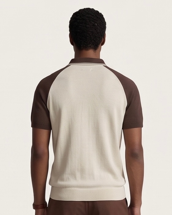 Classic Contrast Sleeve Polo in Sand & Espresso, view 2