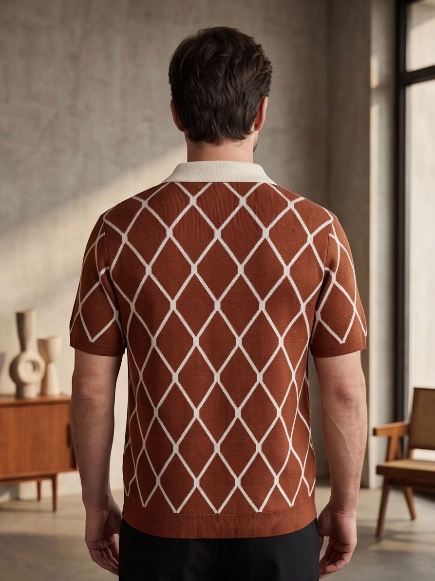 Milano Luxe Knit Polo in Rust Brown, view 3