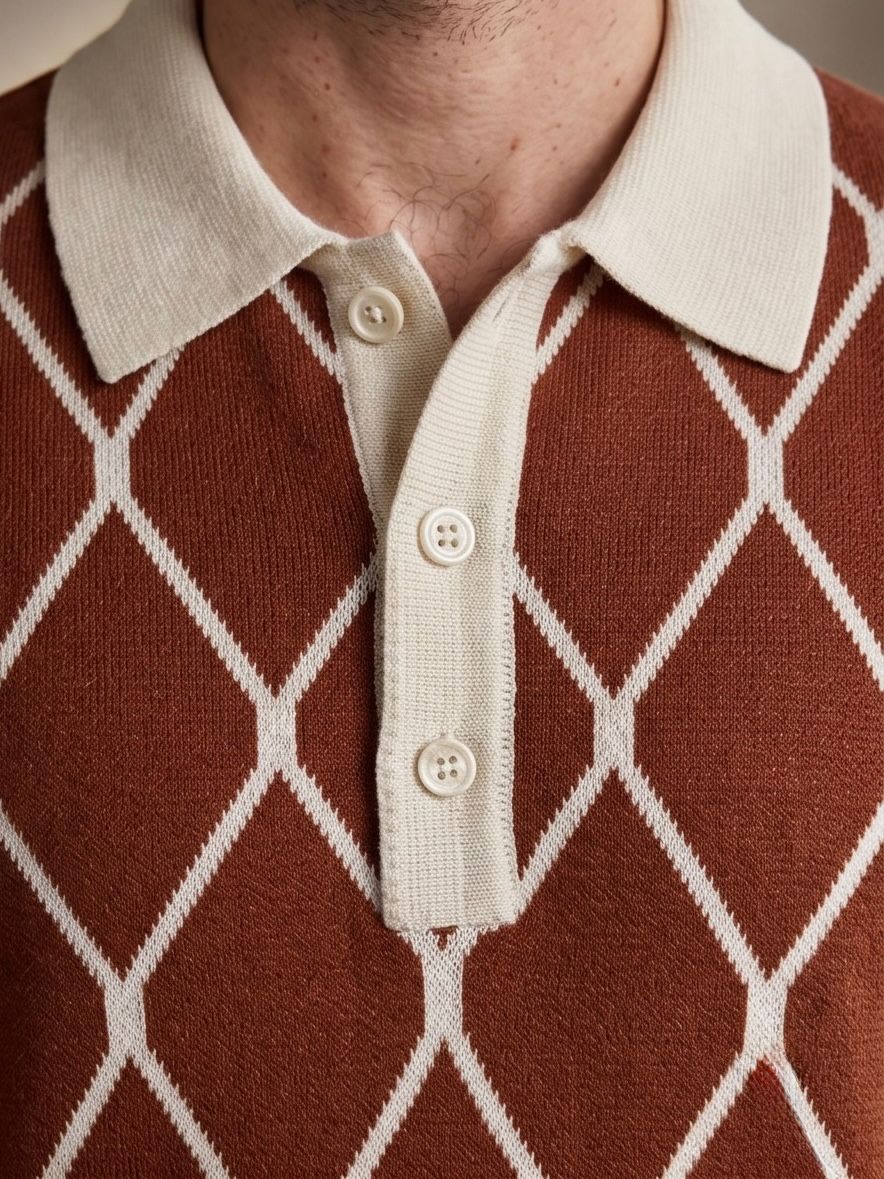 Milano Luxe Knit Polo in Rust Brown, view 4