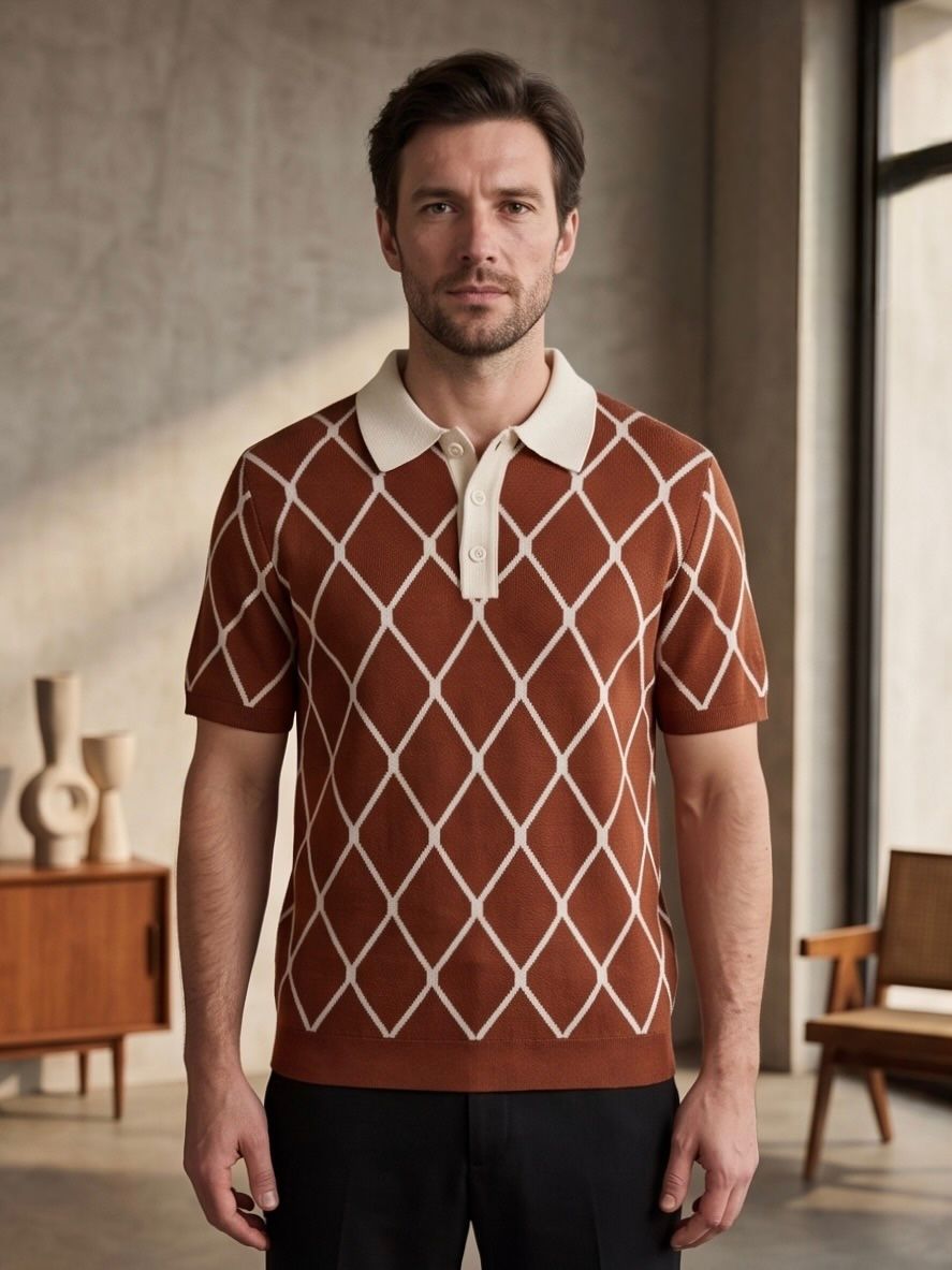 Milano Luxe Knit Polo in Rust Brown, view 1