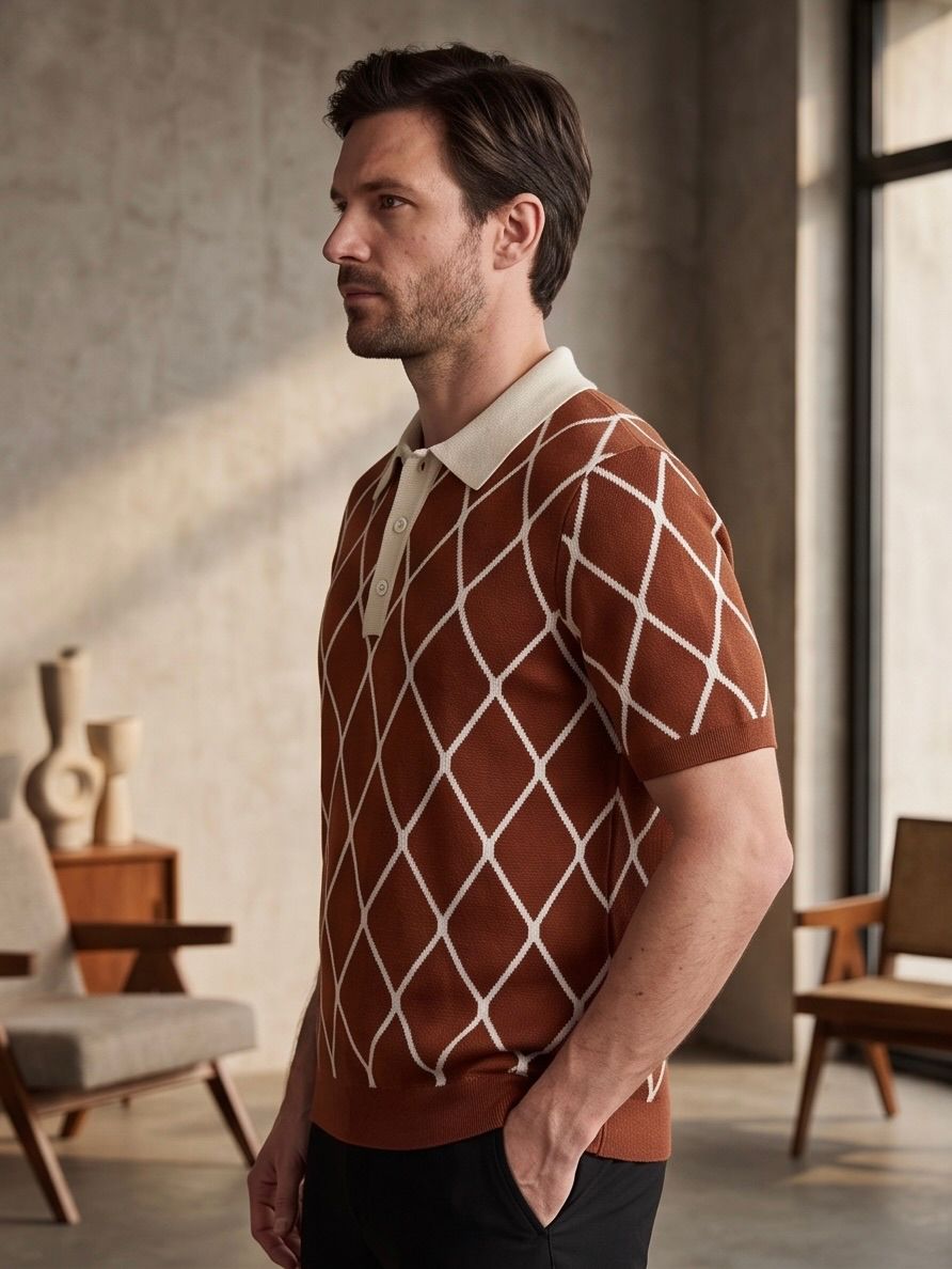 Milano Luxe Knit Polo in Rust Brown, view 2