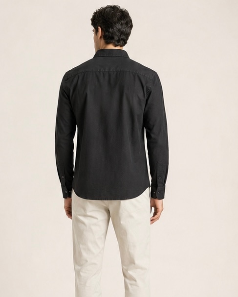 Noir Pure Cotton Shirt in Premium Black, view 2