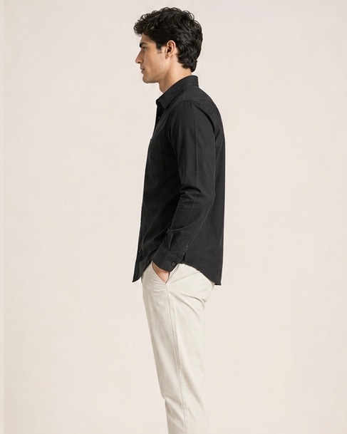 Noir Pure Cotton Shirt in Premium Black, view 4