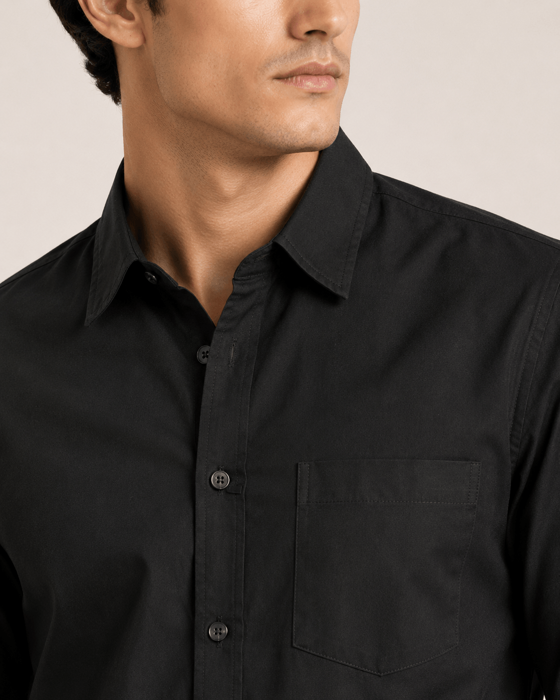 Noir Pure Cotton Shirt in Premium Black, view 5